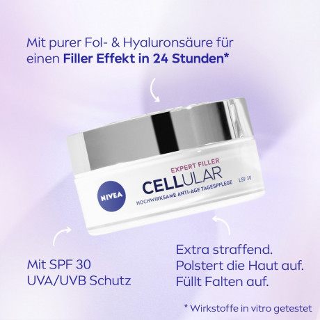 NIVEA Cellular Expert Filler Hochwirksame Anti-Age Tagespflege LSF 30, 50 ml, Нивеа Дневной крем для лица anti-age, SPF 30, гиалурон и фолиевая кислота, заполнение морщин, 50 мл