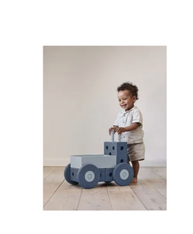 MODU 3-in-1 Baby Walker, Deep Blue/Sky Blue,  Ходунки детские развивающие 3 в 1 для малышей (Дания), конструктор 22 элемента, каталка-тележка с ящиком, развитие баланса и первых шагов, EPP-пена и ABS пластик, синий