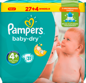 Pampers Baby Dry, Размер 4+ Maxi plus, 9-18 кг Подгузники 31 шт