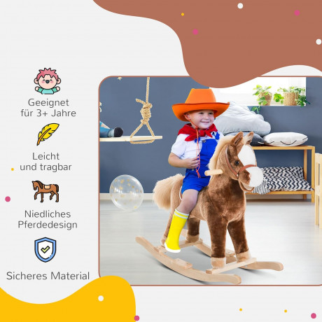 HOMCOM Rocking Horse, Brown, L74 x W33 x H62 cm (model 330-091) Игрушка-качалка Лошадка HOMCOM, коричневая, длина 74 x ширина 33 x высота 62 см