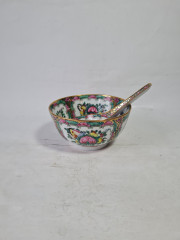 Миска винтажная в трацидионном японском стиле, с ложкой, фарфор, 11.5 см, ложка - 14 см, Япония, 1970-80гг.