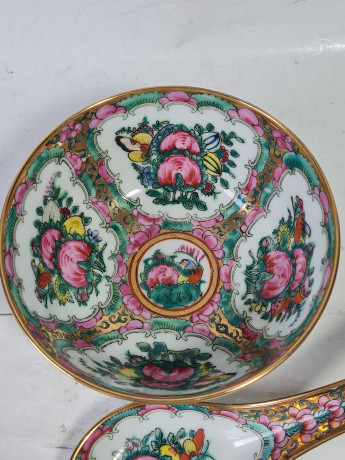 Миска винтажная в трацидионном японском стиле, с ложкой, фарфор, 11.5 см, ложка - 14 см, Япония, 1970-80гг.