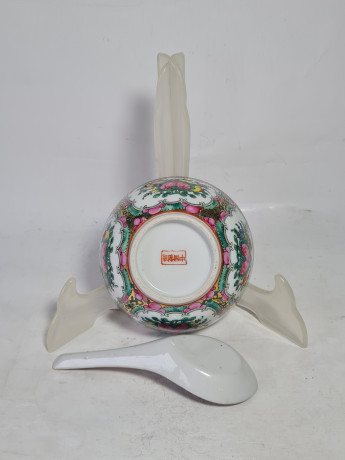 Миска винтажная в трацидионном японском стиле, с ложкой, фарфор, 11.5 см, ложка - 14 см, Япония, 1970-80гг.