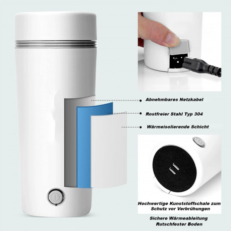 Lannister Lannister Reise-Wasserkocher Tragbarer elektrischer Reise-Wasserkocher elektrische Tasse/Flasche, 300,00 W, 304 Edelstahl Liner 400ml auslaufsicheres Design mit Tragegriff Gruner Lannister Travel Kettle Портативный электрический дорожный чайник 