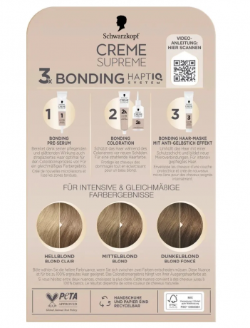 Schwarzkopf Creme Supreme 8-16 Стойкая крем-краска для волос Светлый холодный пепельный блонд, интенсивный уход и 100% закрашивание седины