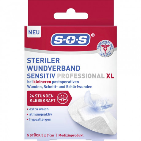 SOS Steriler WundverbSen XL PRO 5ST, SOS Стерильная раневая повязка XL PRO, впитывающая, для ран средней тяжести, 5шт