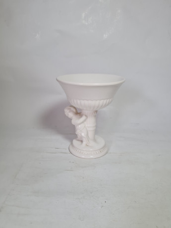 Подставка винтажная для цветов с фигуркой ребенка, белая керамика, 14 x 12 см, Китай, 1970гг.