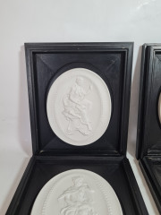 Набор картин винтажных Meissen, Thalia, керамика в деревянной раме, отлиты по оригинальным формам Дж.Дж.Кендлера, 4 шт., 23 x 19,5 см, Германия, 1981 г.