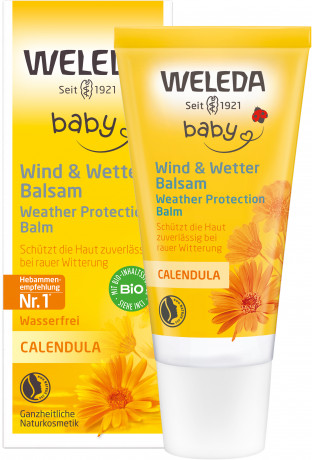 WELEDA baby CALENDULA Wind & Wetter Balsam, 30 ml, Безводный защитный бальзам Baby Calendula для лица и рук от ветра и холода, 30 мл