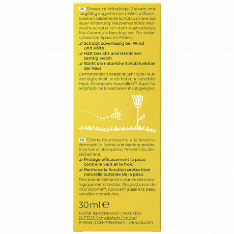 WELEDA baby CALENDULA Wind & Wetter Balsam, 30 ml, Безводный защитный бальзам Baby Calendula для лица и рук от ветра и холода, 30 мл