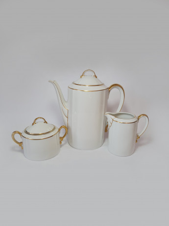 Mitterteich Набор чайный: чайник, молочник, сахарница, белый фарфор с позолоченным ободком, Германия, 1960-70гг.