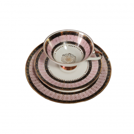 Чайное трио винтажное Winterling Markleuthen Bavaria в розово-золотых тонах, фарфор, Германия, 1960-70гг.
