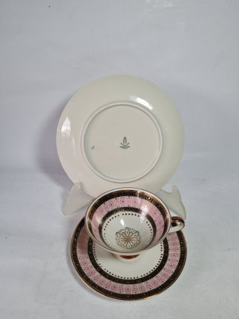 Чайное трио винтажное Winterling Markleuthen Bavaria в розово-золотых тонах, фарфор, Германия, 1960-70гг.