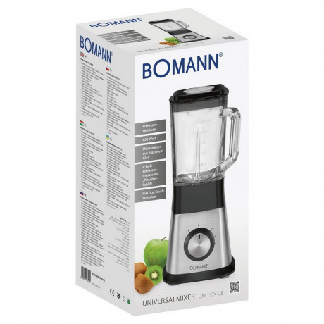 BOMANN BOMANN Standmixer 1,5 Liter Universalmixer UM 1374 CB Blender, 650 W, fur Frucht- und Fitnessdrinks, Milchshakes, Cocktails, Suppen  Миксер BOMANN универсальный миксер UM 1374 CB, 1,5 л, 650 Вт, для фруктовых и фитнес-напитков, молочных коктейлей, 