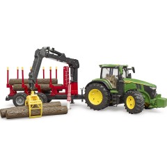 Bruder Traktor John Deere 7R350 mit Ruckeanhanger und vier Baumstammen Трактор John Deere 7R350 с прицепом и четырьмя бревнами