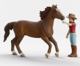 Schleich 42711 Horse Club Hannah & Cayenne, Фигурка Hannah & Cayenne Германия, всадница и лошадь Horse Club, с седлом и аксессуарами, 5+
