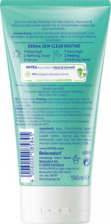 NIVEA Derma Skin Clear Peeling, 150 ml, Нивеа пилинг ниацинамид, салициловая кислота, морская соль 150 мл