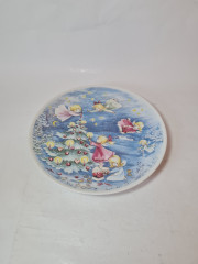 Декоративная тарелка винтажная Clavis Arzberg, белый фарфор с голубым декором &quot;Рождественская елка&quot;, 25,5 x 3 см, Германия, 1960-70гг.
