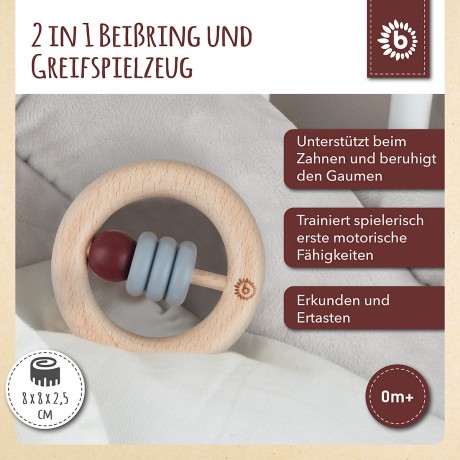 bieco Greifling Holz Natur Baby Beissring O 8cm Greifring mit Silikon Kugeln ab 0 M Beissringe Зажимное кольцо из натурального дерева