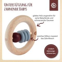 bieco Greifling Holz Natur Baby Beissring O 8cm Greifring mit Silikon Kugeln ab 0 M Beissringe Зажимное кольцо из натурального дерева