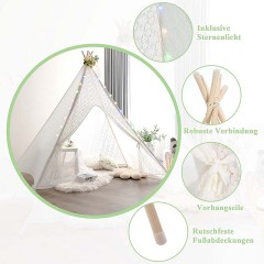 COSTWAY® Tipi Zelt Spielzelt mit Lichterketten 120x120x140cm Игровая палатка Типи с гирляндой 120x120x140см