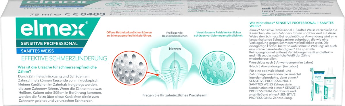 elmex Zahnpasta Sensitive Professional Sanftes Weiss, 75 ml, Зубная паста Sensitive Professional Sanftes Weiss с аргинином для чувствительных зубов и мягкого удаления окрашиваний, 75 мл