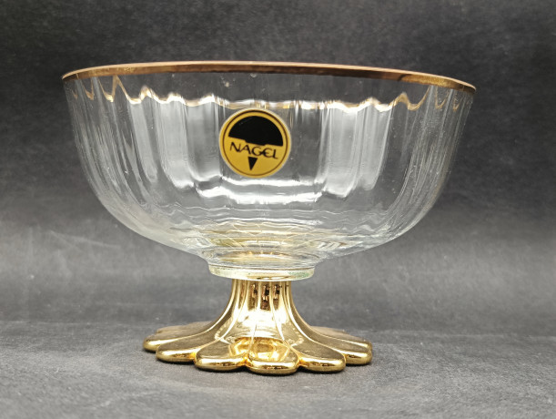 Креманка винтажная Nagel, золотистый край и основание, стекло, 12 х 8 см, Германия, 1970-80гг.