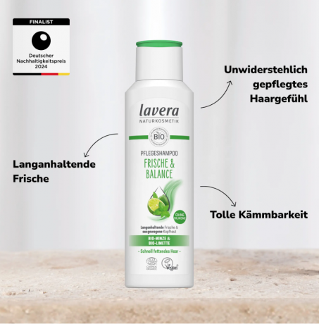 Lavera Shampoo Frische & Balance, Лавера Шампунь Свежесть и Баланс с органической мятой и органическим лаймом  для жирных волос, 250 мл