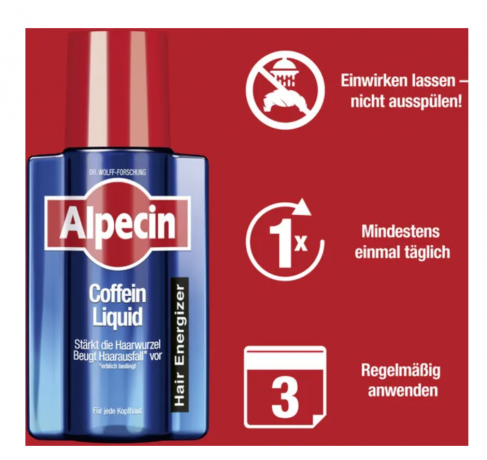 Alpecin Coffein-Liquid 200ml, Жидкий крем с кофеином, предотвращает выпадение волос, 200 мл
