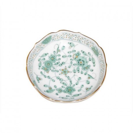 Meissen Meissen  'Neuer Ausschnitt - Indische Malerei grun Goldpunkte mit Goldrand' Schalchen 7,5 cm Мейсен "новый раздел - индийская роспись в зеленых золотых точках с золотым ободком" миска 7,5 см