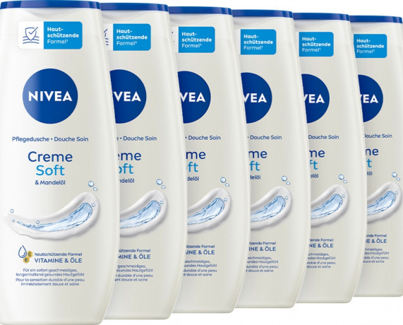 NIVEA Pflegedusche Creme Soft, 1500 ml (6x250 ml), Нивеа Крем гель для душа с миндальным маслом, витамины C и E, набор, 1500 мл