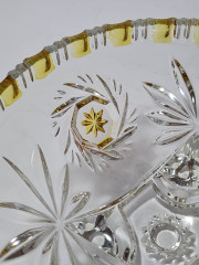 Тарелка винтажная хрустальная с желтым цветочным декором, 16,5 x 6,5 см, Германия, 1960-70гг.