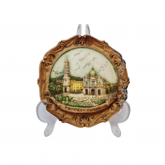 Декоративная тарелка винтажная, резное дерево с фактурным изображением "Помпеи", 14,5 x 2 см, Италия, 1970-80гг.