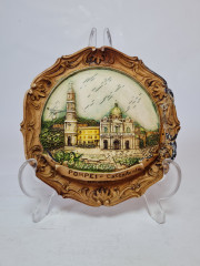 Декоративная тарелка винтажная, резное дерево с фактурным изображением "Помпеи", 14,5 x 2 см, Италия, 1970-80гг.