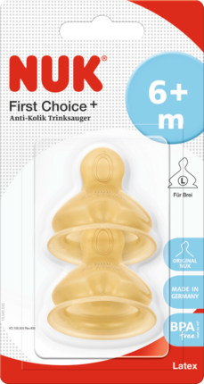 Nuk Первый Выбор Plus Насадка для бутылочки Латексная Размер 2, 6-18 Месяц	ы, Lochgröße L для Каша, 2 шт