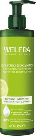 WELEDA Hydrating Bodylotion, 400 ml, Лёгкий увлажняющий лосьон для тела с гиалуроновой кислотой и алоэ вера, флакон с помпой, 400 мл