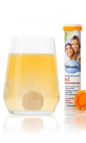 Mivolis A-Z Brausetabletten, Шипучие Мультивитамины от A до Z с манго-апельсиновым вкусом, 20 таб
