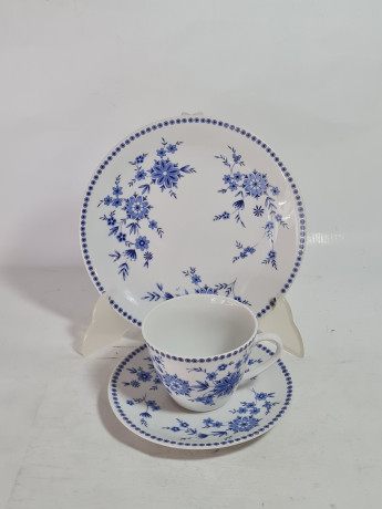 Чайное трио винтажное Seltmann Weiden Bavaria в бело-синих тонах, фарфор, Германия, 1960-70гг.