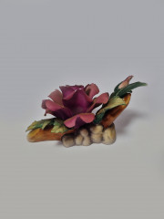Capodimonte Italy Декоративная фигурка роза фиолетово-розовая с листьями, 10см x 19см, Италия, 1960-70гг.