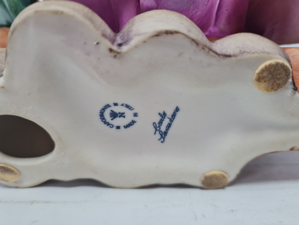 Capodimonte Italy Декоративная фигурка роза фиолетово-розовая с листьями, 10см x 19см, Италия, 1960-70гг.