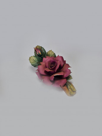 Capodimonte Italy Декоративная фигурка роза фиолетово-розовая с листьями, 10см x 19см, Италия, 1960-70гг.