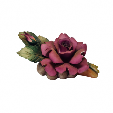 Capodimonte Italy Декоративная фигурка роза фиолетово-розовая с листьями, 10см x 19см, Италия, 1960-70гг.