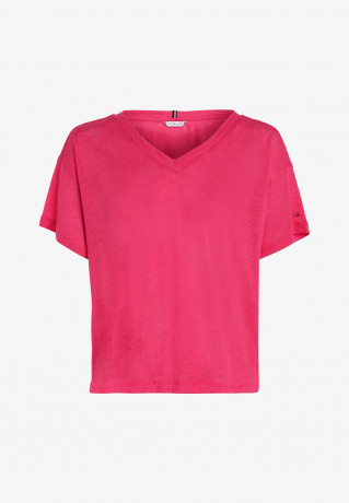 Tommy Hilfiger V NECK RELAXED FIT Basic T-shirt bright cerise pink V NECK RELAXED FIT Базовая футболка ярко-вишнево-розовый