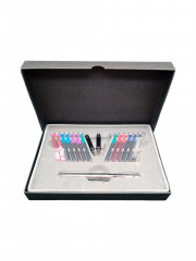 Набор для каллиграфии винтажный Rex Office с прописями, в заводской упаковке, 16 предметов, перьевые ручки и стержни, 23.5 х 17 см, Германия, 1980-90гг.