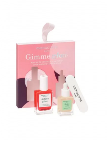 Manucurist Gimme set, Набор для ухода за ногтями для женщин (Франция), Gimme Glow Active Raspberry + Green Oil + мини-пилка, 3 предмета, укрепление и сияние ногтей