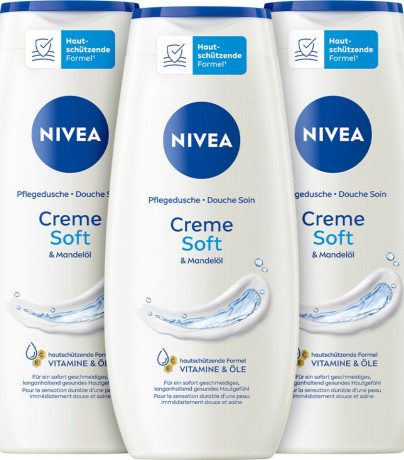 NIVEA Pflegedusche Creme Soft, 750 ml (3x250 ml), Нивеа Крем гель для душа с миндальным маслом, витамины C и E, набор, 750 мл