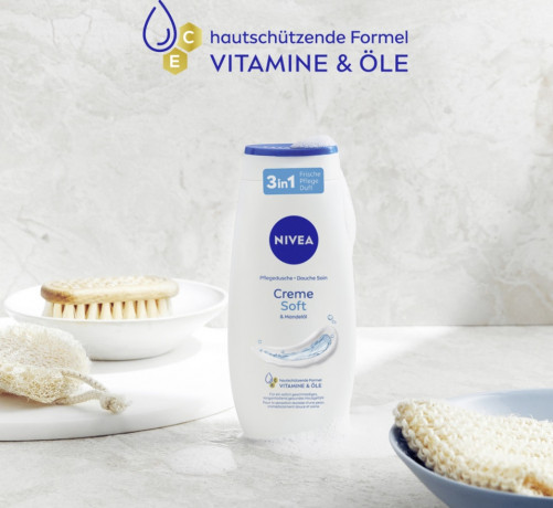 NIVEA Pflegedusche Creme Soft, 750 ml (3x250 ml), Нивеа Крем гель для душа с миндальным маслом, витамины C и E, набор, 750 мл