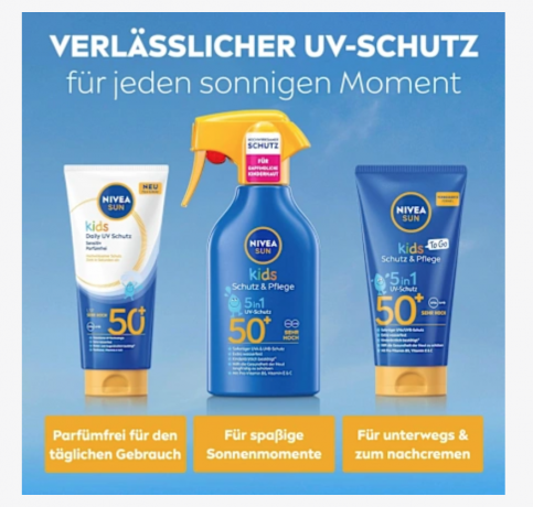 NIVEA SUN Sonnenmilch Kids sensitiv, daily uv Schutz, LSF 50+, Солнцезащитный лосьон для чувствительной кожи детей, ежедневная защита от УФ-излучения, SPF 50+, 100 мл