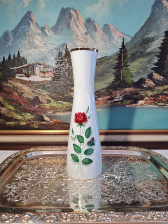 Ваза винтажная Z&Co Tirschenreuth Bavaria с красной розой, фарфор, 27 см, Германия, 1960-70гг.