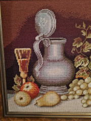 Картина винтажная &quot;Натюрморт с фруктами и бокалами&quot;, гобелен, большой формат, 92 х 52 см, в дерев.раме, Германия, 1960-70гг.